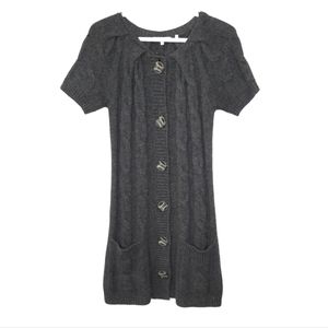Vince Y2K Gray Alpaca Wool Button Up Cable Knit Sweater Dress Womens Size Small